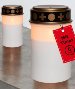 Novaliv 6/18 Stück LED Grablichter weiße Dauerbrenner Kerzenflamme für Friedhofskerzen Trauerbegleitung Trauerkerze