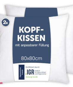 Blumtal Nackenkissen 80x80 cm 2er Set - anpassbar Füllung & höhenverschaltbar - perfekt für Erwachsene - zur Entspannung