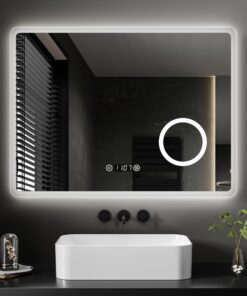 EMKE® 7 in 1 LED Badezimmerspiegel - Energiesparend - 80x60cm - 3000K/4000K/6500K Beleuchtung - Touch+Dimmbar+Beschlagfr