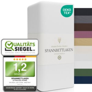 Strauss Home® Weissspannbettlaken Spannbettlaken 100% Baumwolle OEKO-TEX STANDARD 100 Weiß Wasserbett (140x220-160x220 c