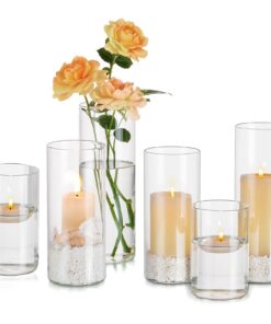 Hewory 6er Set Glaszylinder für Kerzen Windlicht Hochzeit Weihnachten Tischdeko