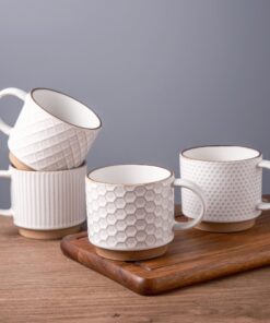 GBHOME 350ml Stapelbare Keramik-Kaffeetassen 4er-Set spülmaschinenfest mikrowellengeeignet