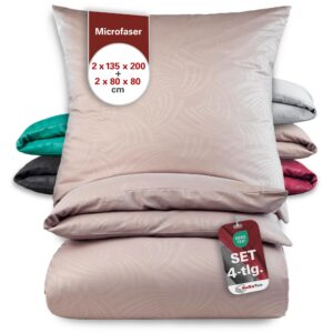 BaSaTex Mikrofaser Bettwäsche Prägedruck Artdeco Taupe | ÖkoTex Zertifiziert, Allergiker geeignet | 4 Teilig 2X 135x200