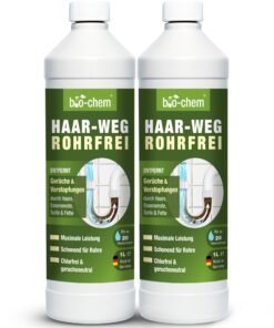 bio-chem Haar-Weg Abflussfrei - Extrem effektiver Abflussöffner für Haare – 2x 1000 ML – 20 Anwendungen je Flasche –Made