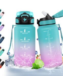 HoneyHolly Trinkflasche 500ml BPA-frei Auslaufsicher mit Zeitmarkierung & Strohhalm