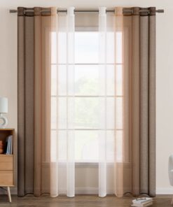 EMEMA Zweifarbige Vorhänge mit Ösen für Schlafzimmer Lichtdurchlässige Gardinen 2er Set 140x260cm Weiß Hellkaffee