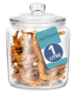 HEFTMAN Glasdose 1 Liter mit luftdichtem Push-Top-Deckel - Transparent Vintage Apothekerglas für Süßigkeiten & Kaffee