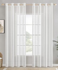 EMEMA Weißer Transparenter Leinen Vorhang für Wohnzimmer und Schlafzimmer mit Ösen 2er Set 140 x 245cm