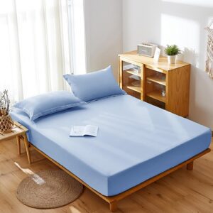 KLUOT Flauschig Spannbettlaken Baumwolle hellblau 90 x 200 + 30 cm für dichte Matratzen