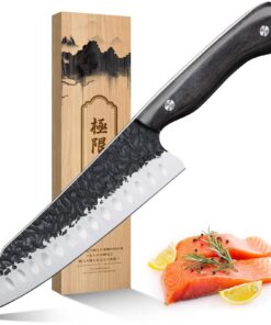Purple Dragon Santoku-Messer Proficientes Kochmesser aus Hochwertiger Kohlenstoffstahl Fleisch- und Schneidemesser für P