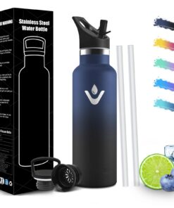 HoneyHolly Edelstahl Trinkflasche 500ML Doppelwandig Vakuumisoliert mit Strohhalm BPA-Frei