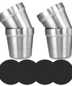 Youda Edelstahl Doppelwandige Kaffeetassen + Silikon Coaster(4er Set) Stapelbar, Edelstahl Becher für Reisen, Outdoor un