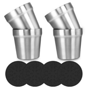Youda Edelstahl Doppelwandige Kaffeetassen + Silikon Coaster(4er Set) Stapelbar, Edelstahl Becher für Reisen, Outdoor un