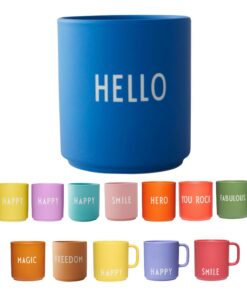 Design Letters HELLO Tasse Blau Porzellan 250ml | Personalisierte Kaffeetasse mit Spruch | Dekorative Geschenke für Freu