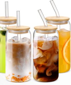 JORTINE Gläser mit Deckel und Strohhalm, 4er Cocktailgläser 500ML, Ideal für Geburtstag und Weihnachten