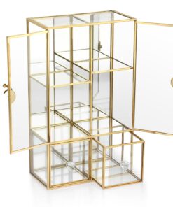 SUMTree Schmuck Organizer für Schmuck Aufbewahrung im Schlafzimmer mit goldenem Design und Glas Vitrine