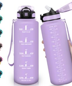 HoneyHolly Trinkflasche Sport 1.5L Auslaufsicher mit Strohhalm & Zeitmarkierung – Ideal für Fitness & Outdoor