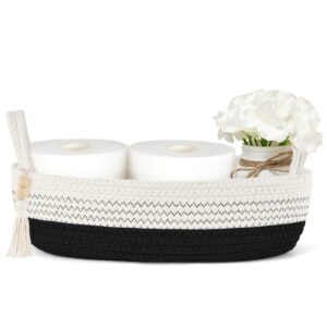 Mkono Klein Aufbewahrungskorb für WC und Boho-Badezimmer-Dekor - Toilettenpapierablage, Organisator, Schwarz-Weiß, 33 cm