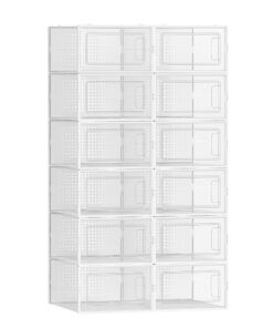 SONGMICS Schuhboxen, faltbar und stapelbar, für Schuh-Organizer,effektiver Schuh-Sortierer bis Größe 44, transparent-wei