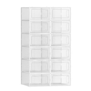 SONGMICS Schuhboxen, faltbar und stapelbar, für Schuh-Organizer,effektiver Schuh-Sortierer bis Größe 44, transparent-wei