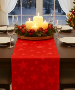 KAMACA Magic Stars Tischläufer - Fleckschutz & Sternen Motiv für Advent & Weihnachten (40x140 cm, Rot)