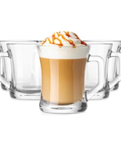 KROSNO 1992 Kaffee Glas, 200 ml, Robust, Spülmaschinenfest, Hochglanz Transparent, Kaffeeglas Mit Henkel, Teeglas Becher