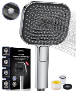 Sparsamer Duschkopf Wassersparend Groß 135mm, Antikalk Funktion und 43% Wassereinsparung, Chrom AirMix Dusche 3 Strahlar