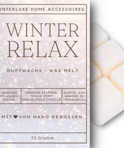 **Interluxe Winter Relax Waxmelt angenehm duftend für Entspannung** | **Interluxe Winter Relax Duftwachsblock 100% pfla