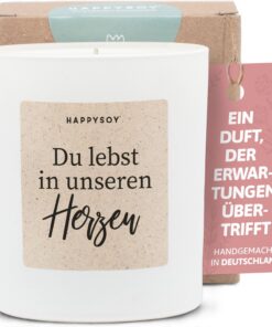 Trauergeschenk Erinnerung - Duftkerze mit Spruch - Trauerkerze Sojawachs Weiß - Handgemachte Trost Geschenke - 100g