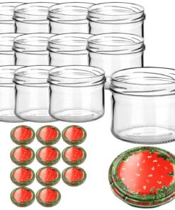 gouveo Einmachgläser 12er Set 230 ml mit Weihnachtsdeckel Weihnachtskranz für Weihnachten