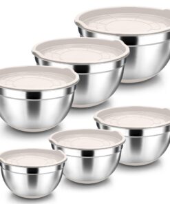 Herogo Rührschüssel 6er Set, Edelstahl Schüssel zum Kochen/Backen, Spülmaschinenfest, Stapelbar, 6,7L/3,3L/2,5L/1,5L/1,2