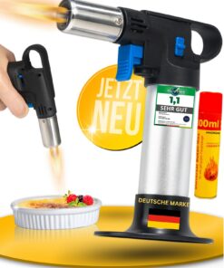 MAGNUM® Flambierbrenner für Premium Creme Brûlée - inkl. 300 ml Gas, 1300 °C - Nachfüllbar mit Sicherung, ideal für Kара