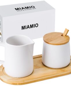 MIAMIO Milch und Zucker Set mit Deckel und Löffel - Für die ganze Familie - Mikrowellen- und Spülmaschinenfest (Weiß)