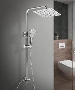 Görbach Regendusche Edelstahl Duschset Hochwertig mit Variabler Duschsäule 74-114cm Chrom Tarnung für Bad Zuhause Design