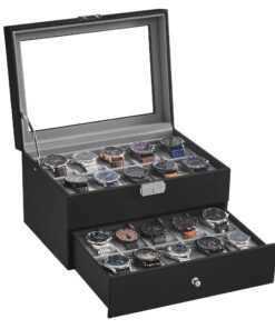 SONGMICS Uhrenbox JWB020 - Glasdeckel, 2 Ebenen, Samtfutter, Geschenkidee,Forest-Stewardship-Council