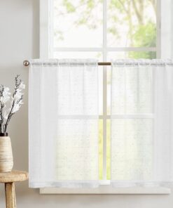 TOPICK Scheibengardinen modern Bistrogardinen 2er Set Küchenvorhänge Leinenoptik Weiß OEKO-TEX STANDARD 100 Küchenvorhän