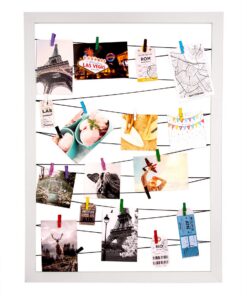 BigDean Fotohalter weiß 75x55 cm - Pinnwand mit 20 Holzklammern für Fotos – Galerieanordnung für das Zimmer