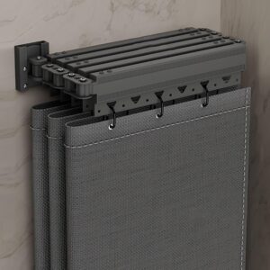 SONGMIKY 5-fold Faltbare Duschvorhangstange, Verformbar ohne Bohrer, für Eckvorhänge, ideal für Badezimmer (140-180cm)