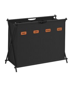SONGMICS Wäschekorb für Waschküche, Schlafzimmer, Badezimmer - 155 Liter, 4 Fächer, klappbar, tintenschwarz - LCB140B01