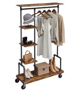 VASAGLE Rollenkleiderständer für Frau, 5-Ablagen-Garderobenständer, vintagebraun-schwarz, 40 x 103,5 x 174,5 cm, Industr