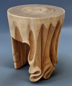 Kinaree Suar MADURA Holz Beistelltisch - Blumenpodest mit Schnitzerei - 45 cm Hoch, Ø 34 cm