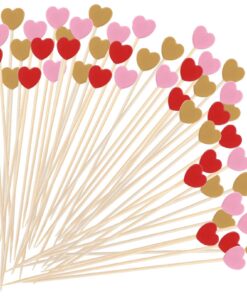 Amabro 100 Stück Pique Aperitif Holzspieße Herzform Valentinstag Dekoration Herzen Deko