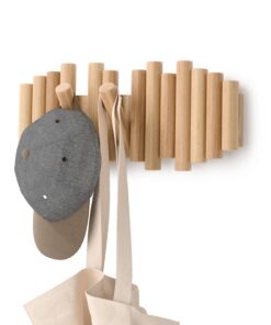 Umbra Picket Garderobenhaken mit 5 Klapphaken - Moderne Wandgarderobe aus Natur-Kiefernholz