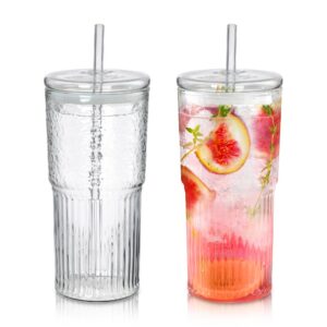 Joeyan 650ml Spülmaschinenfestes Trinkglas Set, 2er Bubble Tea Becher, Outdoor Latte Macchiato Gläser für Smoothie Eiska