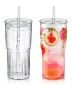 Joeyan 650ml Spülmaschinenfestes Trinkglas Set, 2er Bubble Tea Becher, Outdoor Latte Macchiato Gläser für Smoothie Eiska