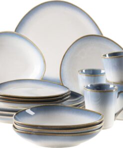 MÄSER 931990 La Sinfonia - 16-teiliges Vintage Look Geschirr Set für 4 Personen mit Blau-Weiß Farbverlauf und einzigarti