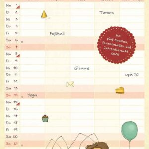 Kleine Hummel Bommel Familienkalender 2024 - Familienplaner mit 5 Spalten - Großes Format 22 x 49,5 cm - Vom Kinderbucha