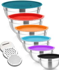 TEAMFAR Rührschüssel, Edelstahl Schüssel Set für Backen Vorbereiten, Spülmaschinenfest Bunt 4,6L/2,8L/2,5L/1,6L/1,2L/0,7