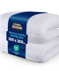 Utopia Bedding Winter- und Sommerdecke 200 x 200 cm, atmungsaktive Füllung 370 GSM, weich und kuschelig, OEKO-TEX (Weiß)