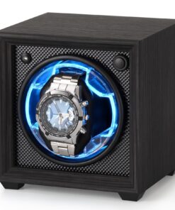 Isili Automatische Einzel Uhrenbeweger für Liebhaber, Auto Start-Stop Funktion, 2 Rotation Mode, blaues Licht, elastisch